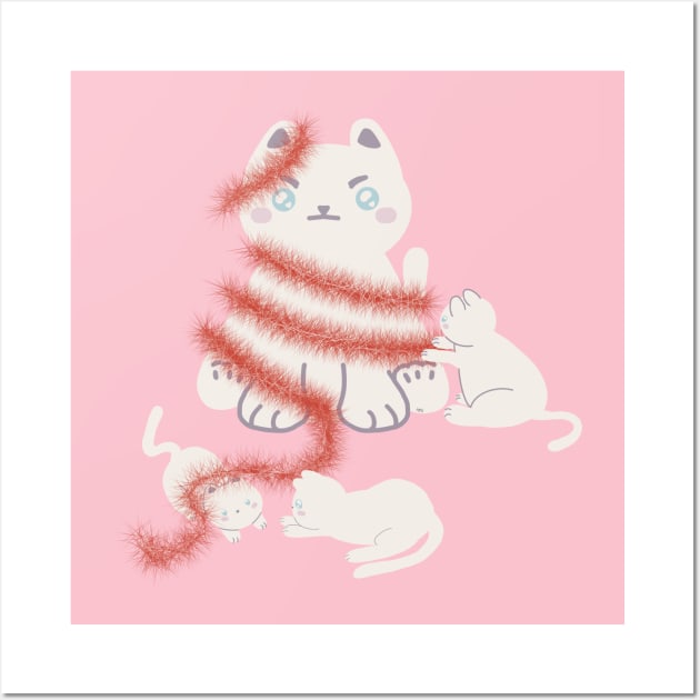 Tinsel Christmas Cats Wall Art by Catphonesoup